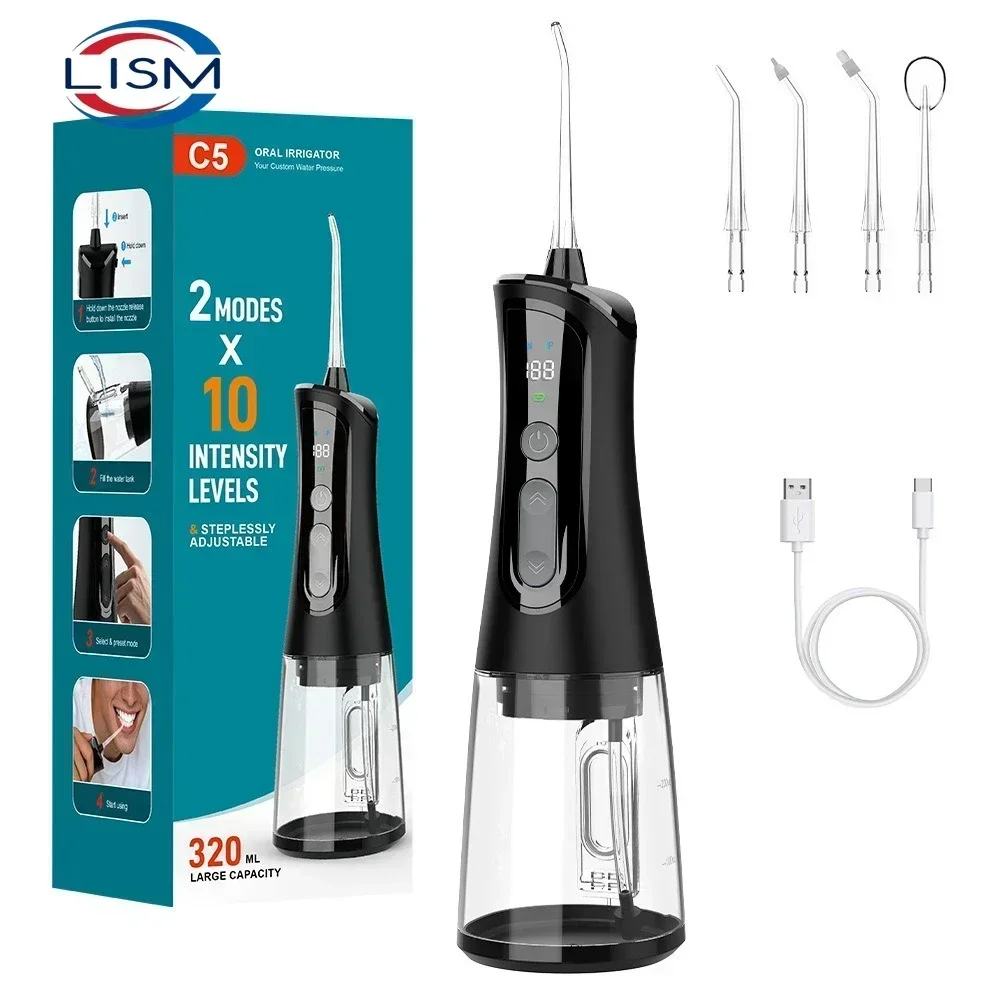 Oral Irrigator Flosser - เครื่องทำความสะอาดฟันแบบไร้สายระดับมืออาชีพ ความจุ 320 มล. โหมด DIY